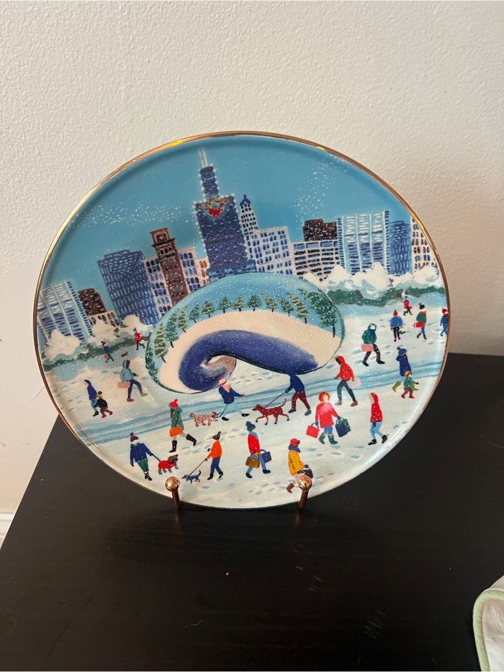 Anthropologie "Holiday in the City" Chicago stoneware dessert plate